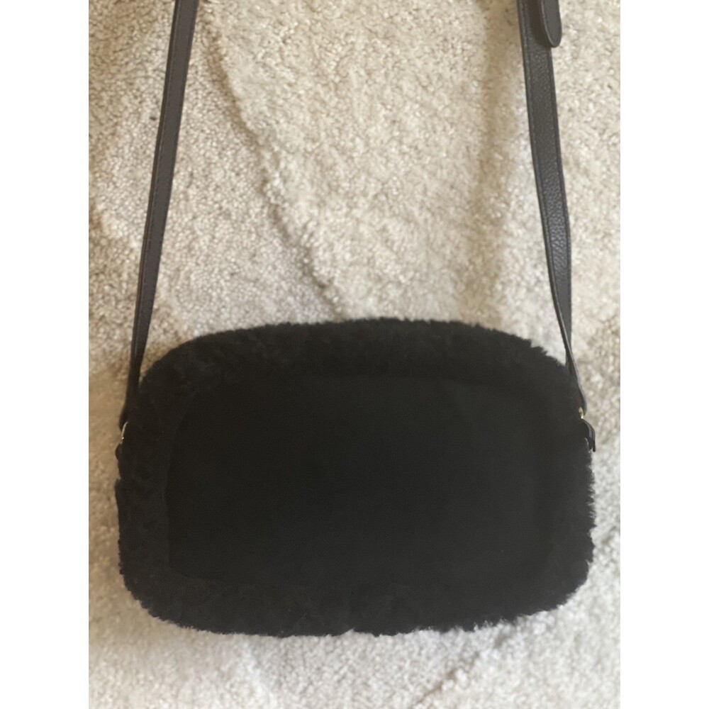 UGG Auth Janey II Black Shearling fur Suede Crossbody Bag Gold Hardware Fluffy - Picture 6 of 11